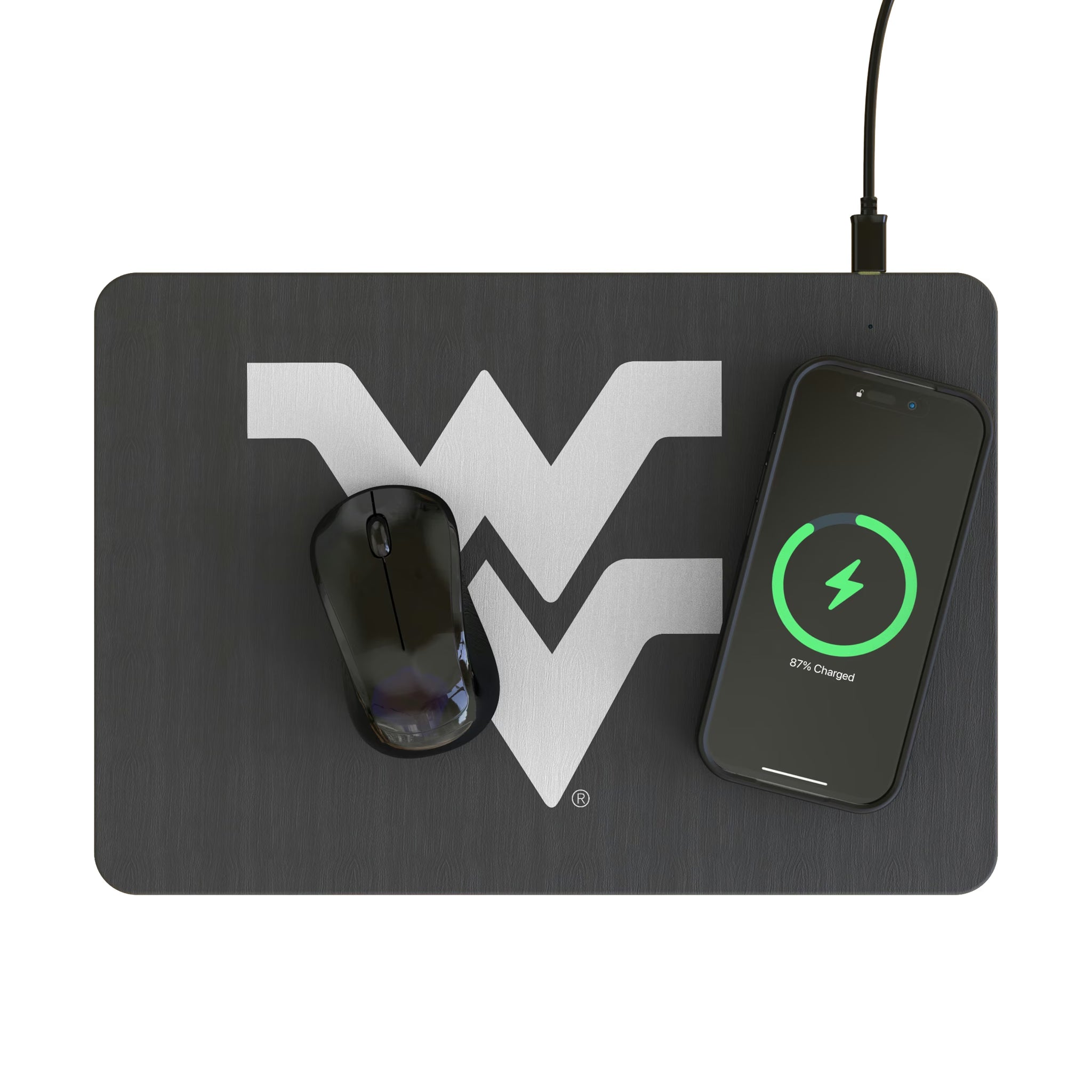West Virginia University Mountaineers Personalized Tilt 15-Watt Wireless Charger and Mouse Pad - Lifestyle