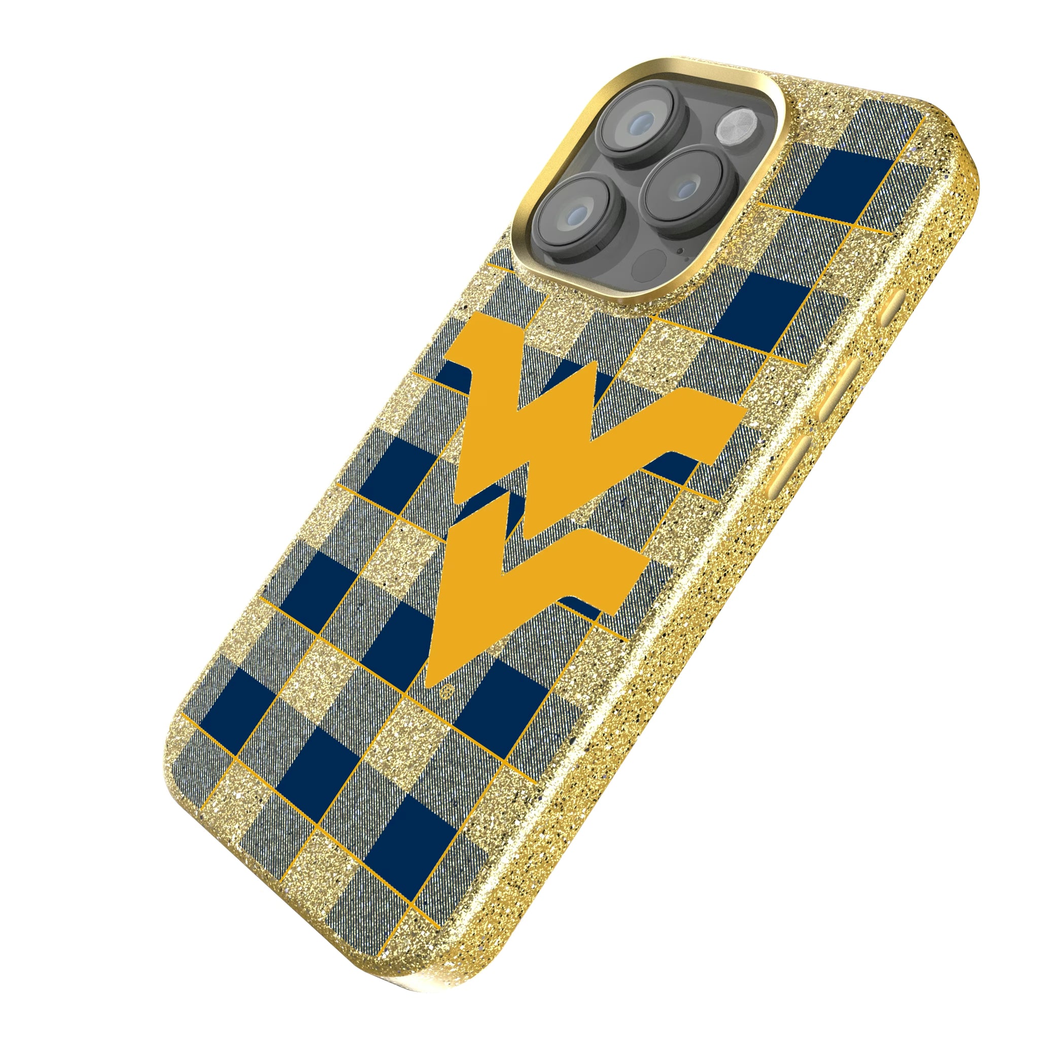 West Virginia University Mountaineers Plaid iPhone Bling Phone Case for Apple iPhone - Isometric View