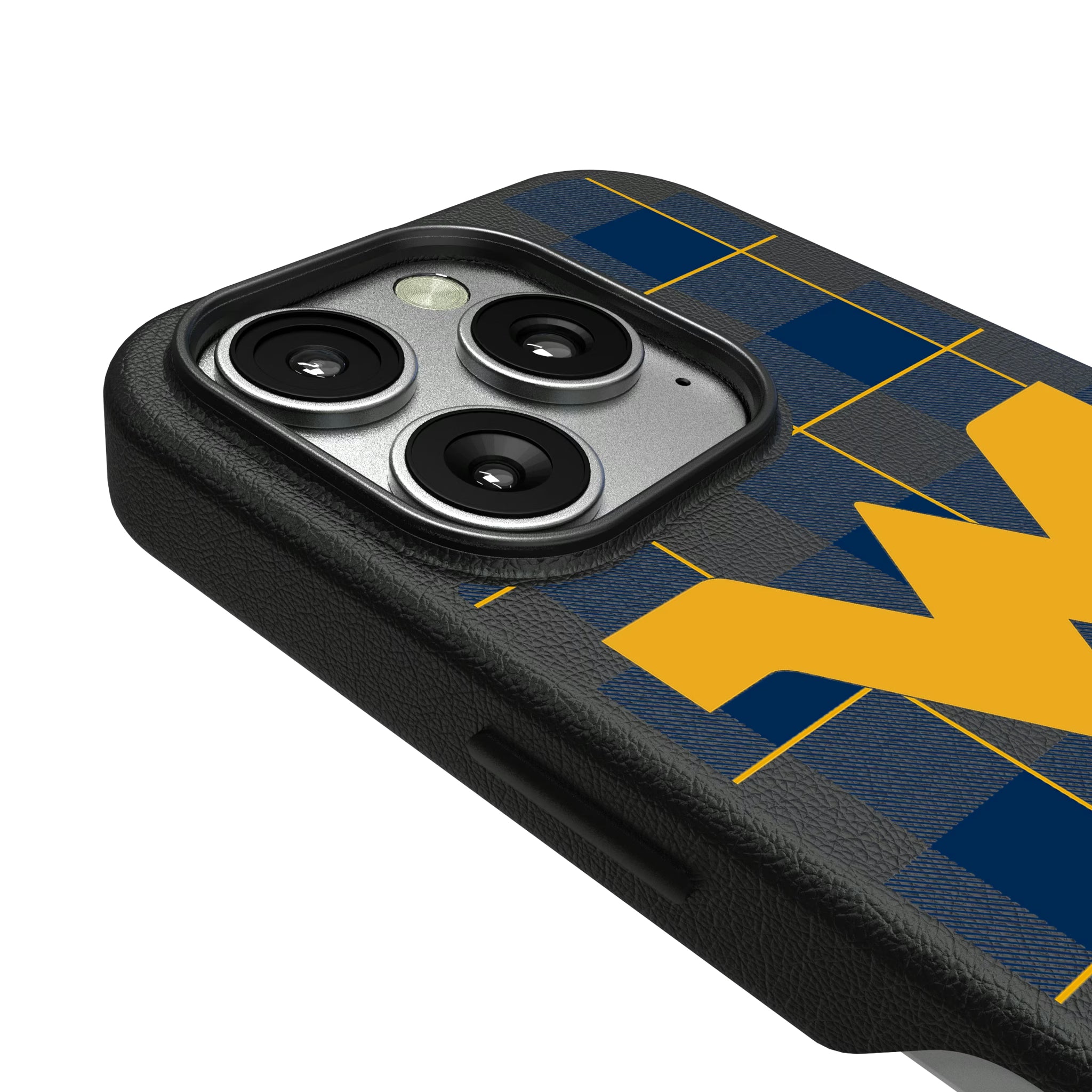 West Virginia University Mountaineers Plaid iPhone MagSafe Compatible Phone Case for Apple iPhone - Detail