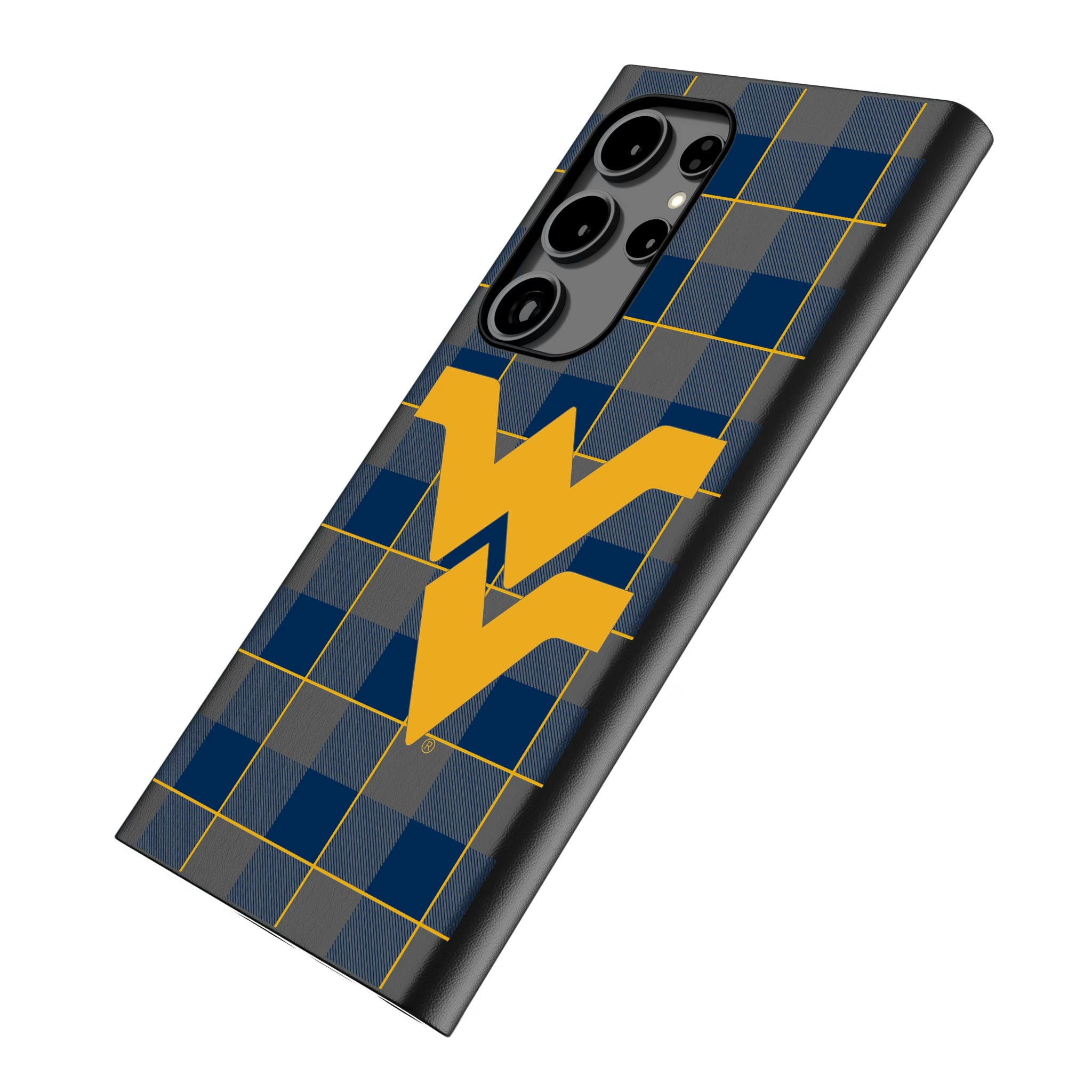West Virginia University Mountaineers Plaid Galaxy MagSafe Compatible Phone Case for Samsung Galaxy - Isometric View