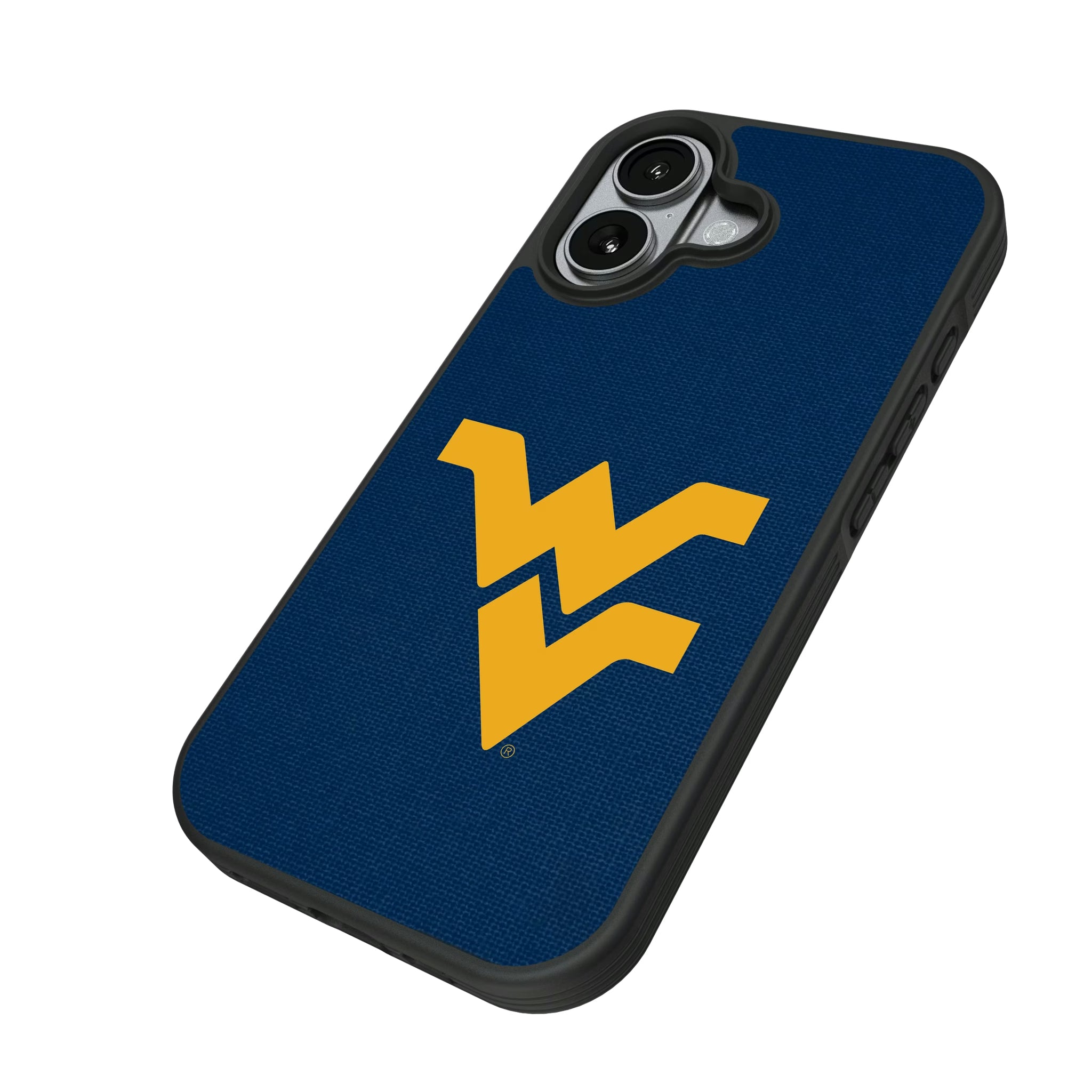 West Virginia University Mountaineers Solid iPhone Bump Phone Case for Apple iPhone - Isometric View#Device_iPhone 17