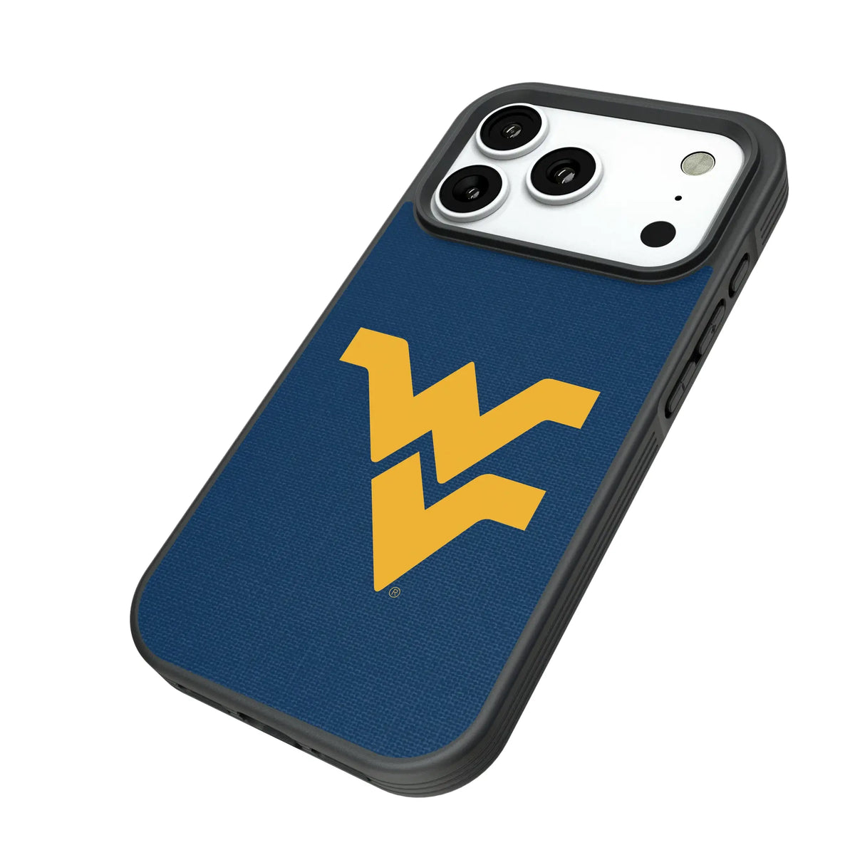 West Virginia University Mountaineers Solid iPhone Bump Phone Case for Apple iPhone - Isometric View#Device_iPhone 18 Pro