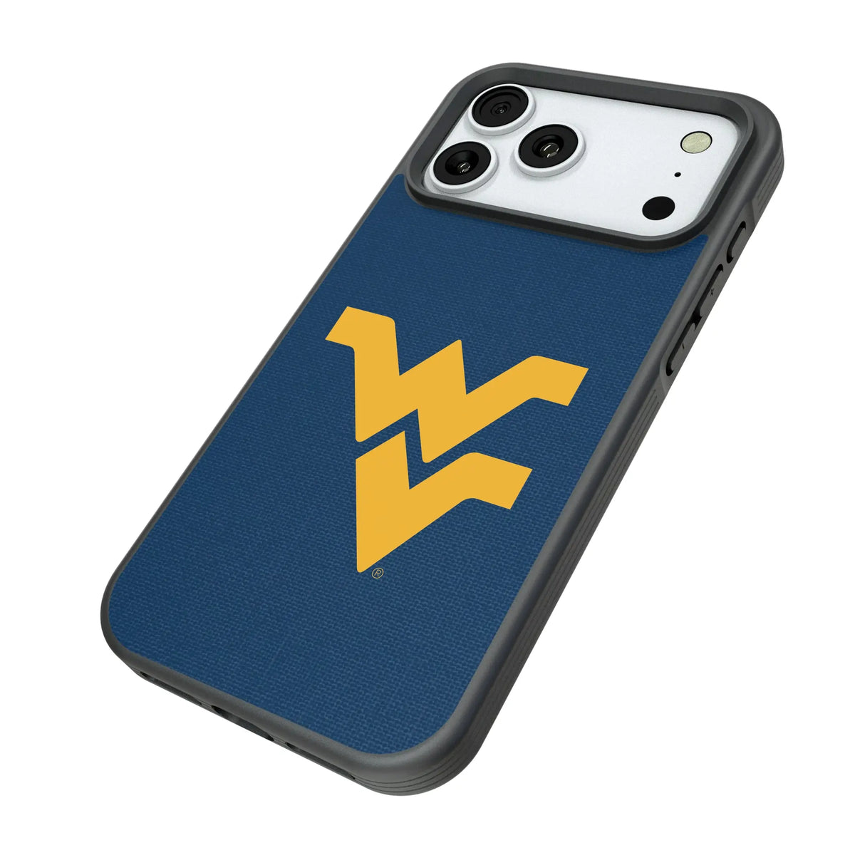 West Virginia University Mountaineers Solid iPhone Bump Phone Case for Apple iPhone - Isometric View#Device_iPhone 18 Pro Max