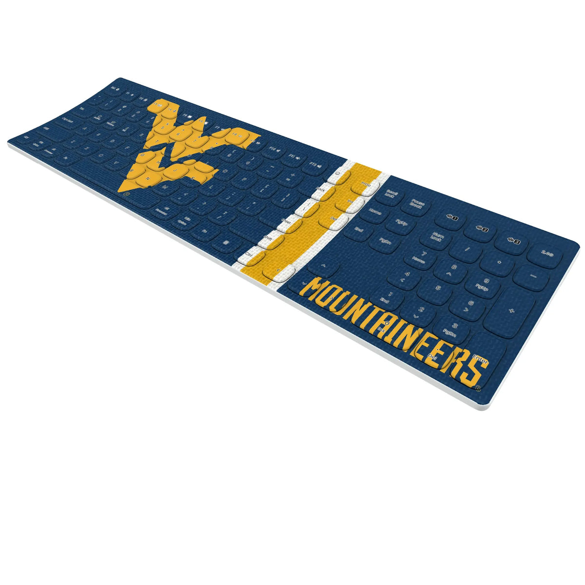 West Virginia University Mountaineers Stripe KKB605 Curved Wireless Keyboard - Isometric View