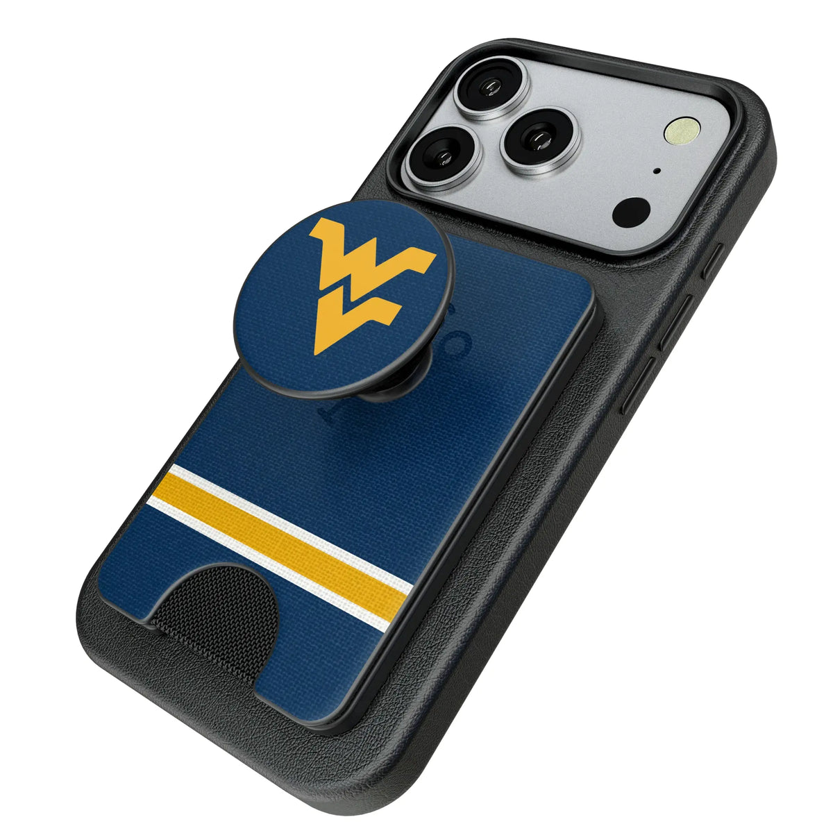 West Virginia University Mountaineers Stripe Popsockets Wallet Magnetic - Isometric View