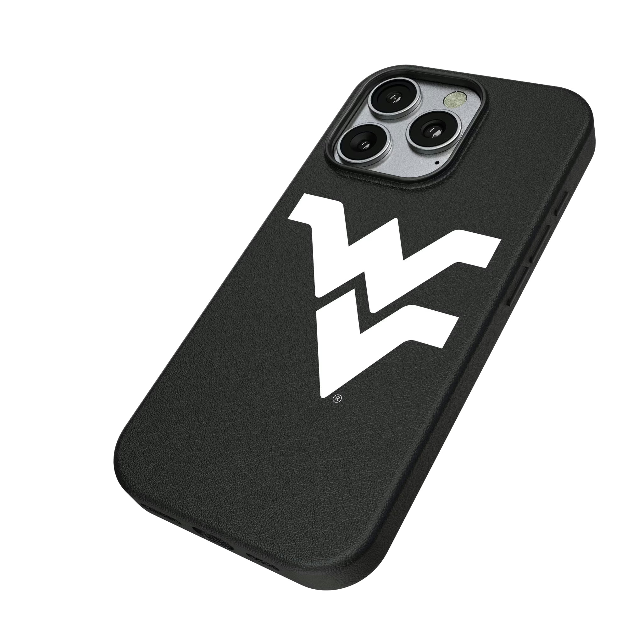 West Virginia University Mountaineers Text Backdrop iPhone MagSafe Compatible Phone Case for Apple iPhone - Isometric View