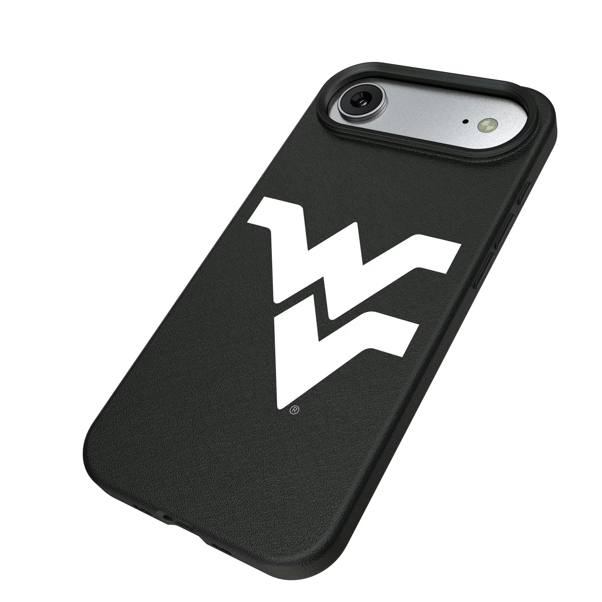 West Virginia University Mountaineers Text Backdrop iPhone MagSafe Compatible Phone Case for Apple iPhone - Isometric View#Device_iPhone Air