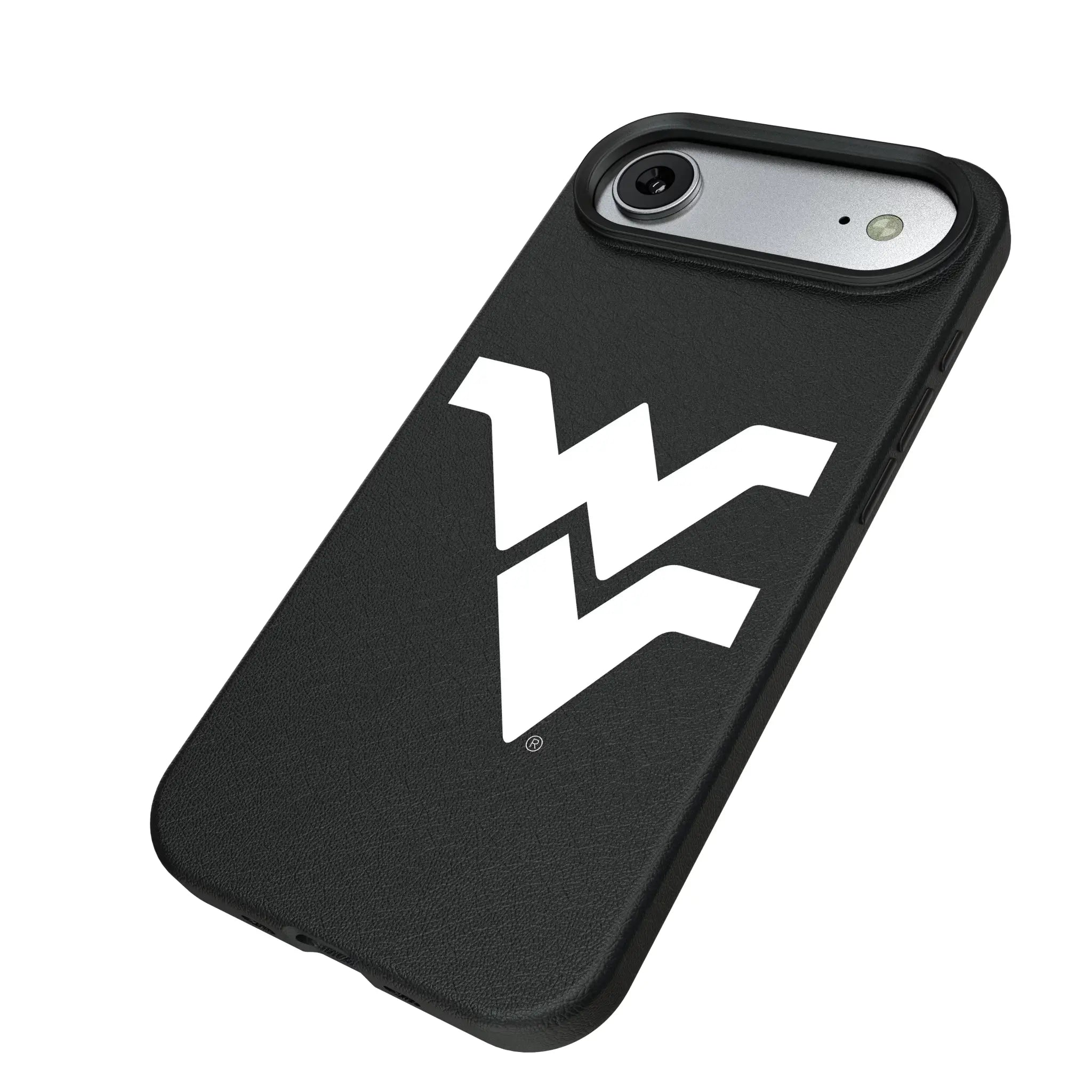 West Virginia University Mountaineers Text Backdrop iPhone MagSafe Compatible Phone Case for Apple iPhone - Isometric View#Device_iPhone Air