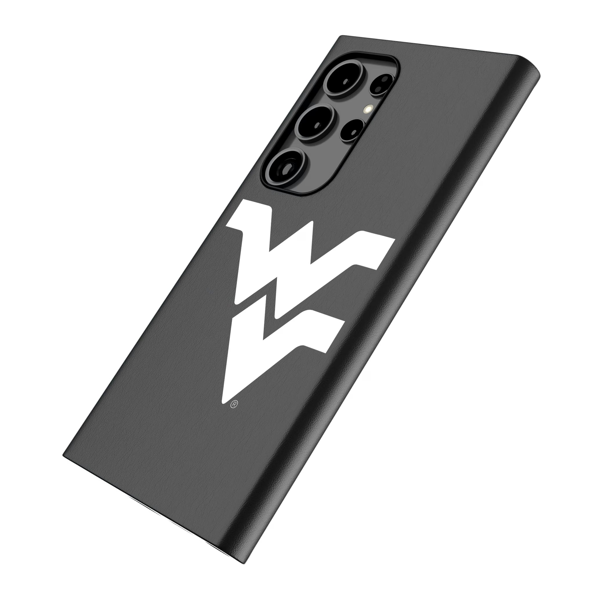 West Virginia University Mountaineers Text Backdrop Galaxy MagSafe Compatible Phone Case for Samsung Galaxy - Isometric View