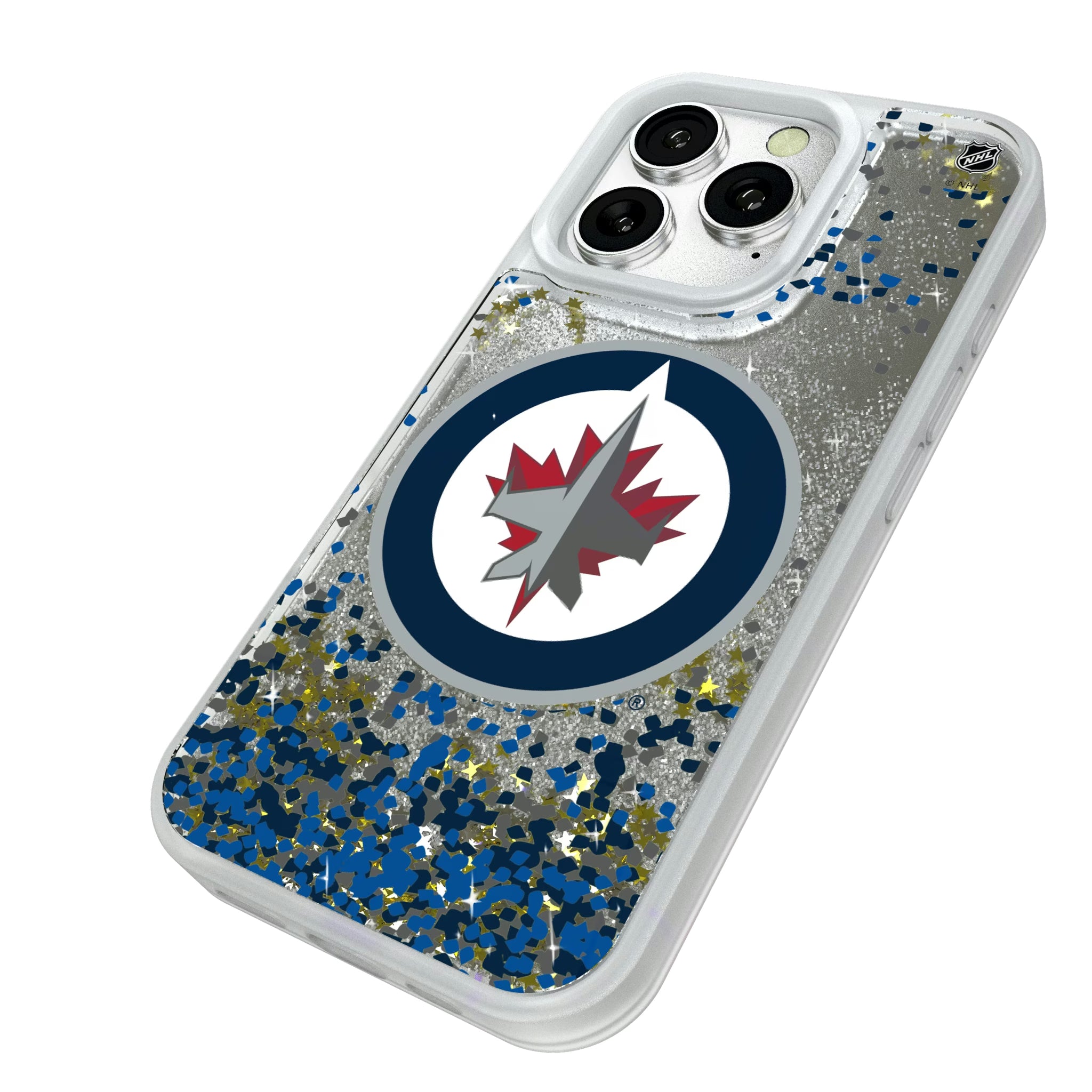 Winnipeg Jets Confetti iPhone Glitter Phone Case for Apple iPhone - Isometric View#Device_iPhone 16 Pro