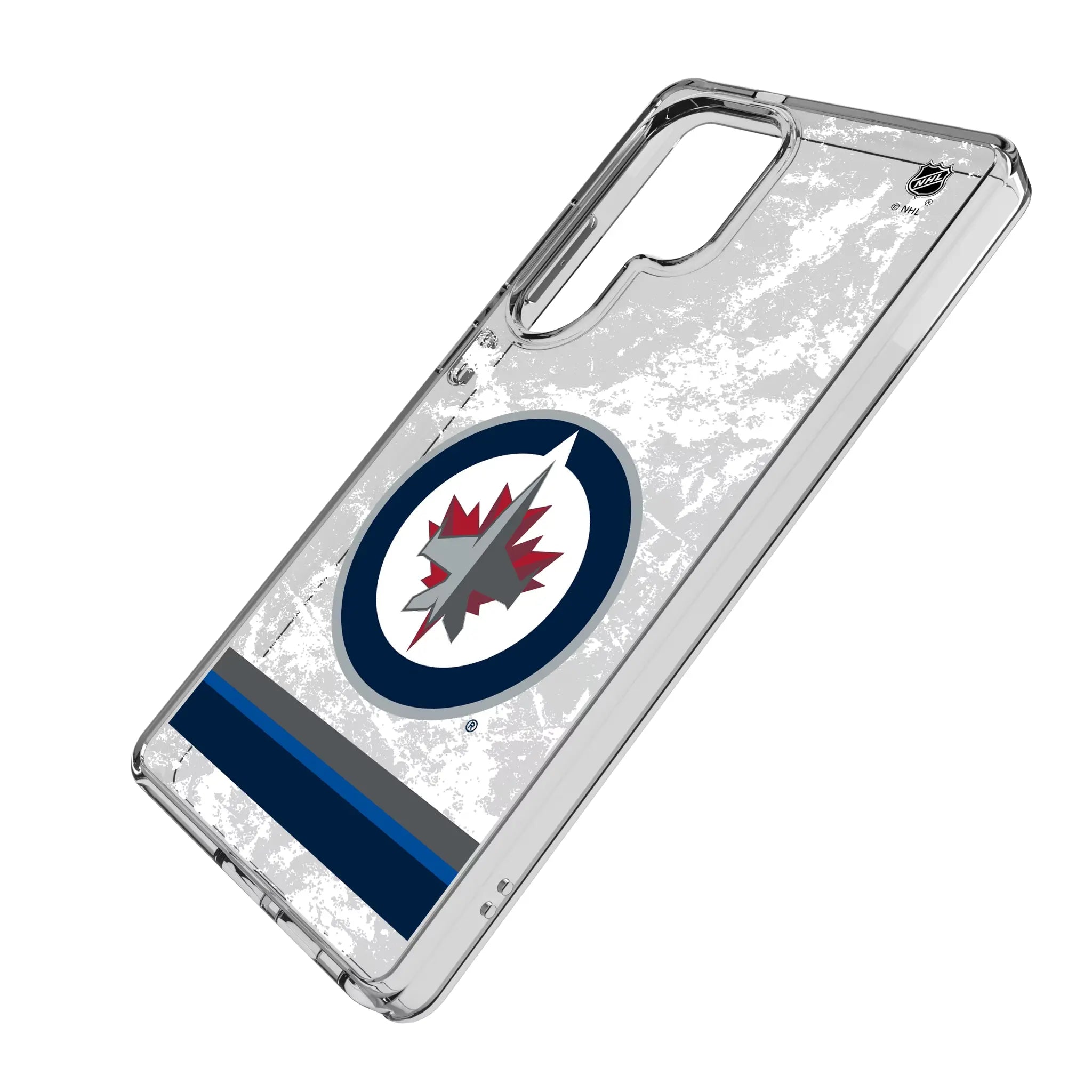 Winnipeg Jets Ice Stripe Galaxy Clear Phone Case for Samsung Galaxy - Isometric View#Device_Galaxy S25 Ultra