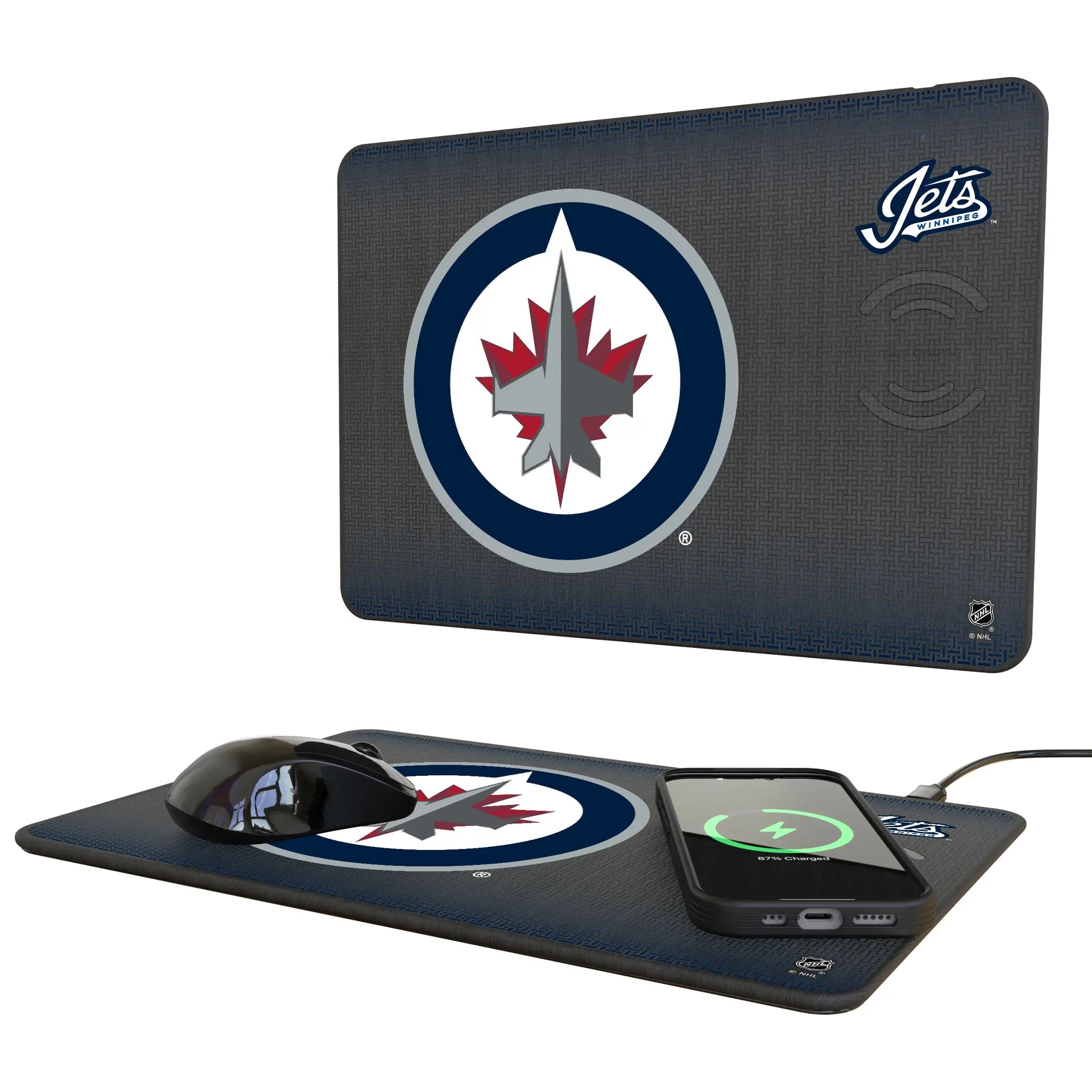 Winnipeg Jets Linen 15-Watt Wireless Charger and Mouse Pad