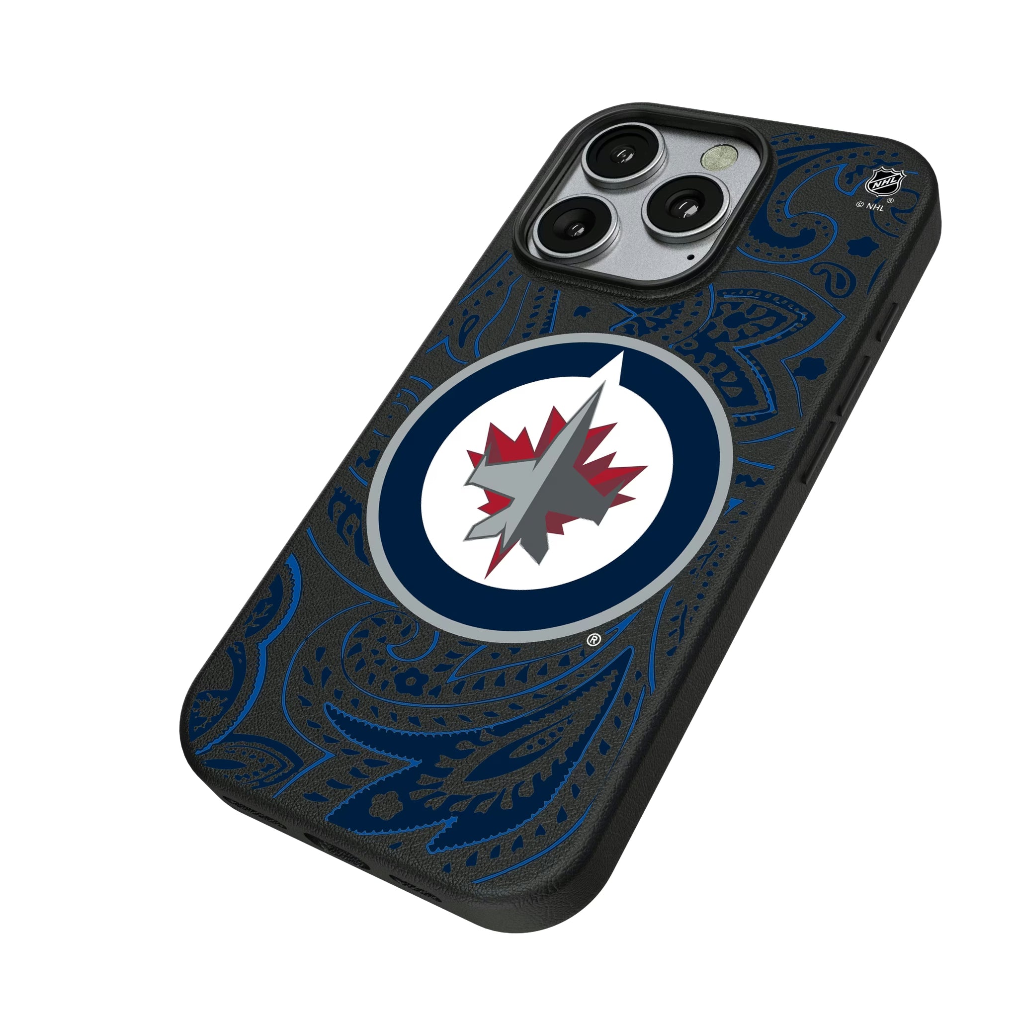 Winnipeg Jets Paisley iPhone MagSafe Compatible Phone Case for Apple iPhone - Isometric View
