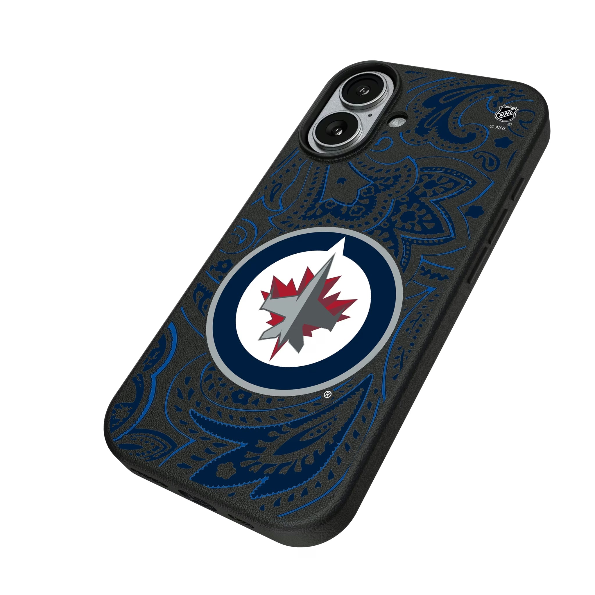 Winnipeg Jets Paisley iPhone MagSafe Compatible Phone Case for Apple iPhone - Isometric View#Device_iPhone 17