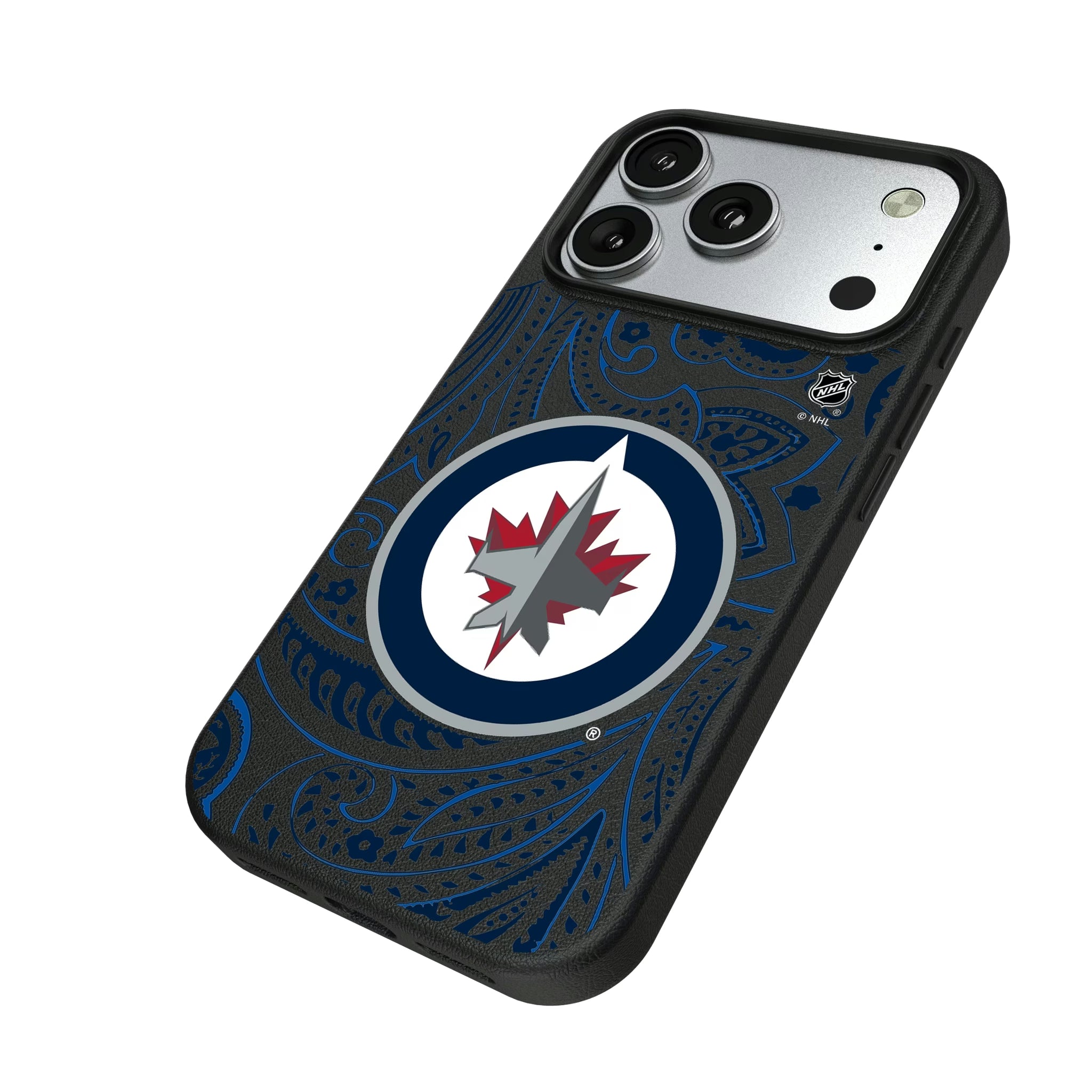 Winnipeg Jets Paisley iPhone MagSafe Compatible Phone Case for Apple iPhone - Isometric View#Device_iPhone 17 Pro