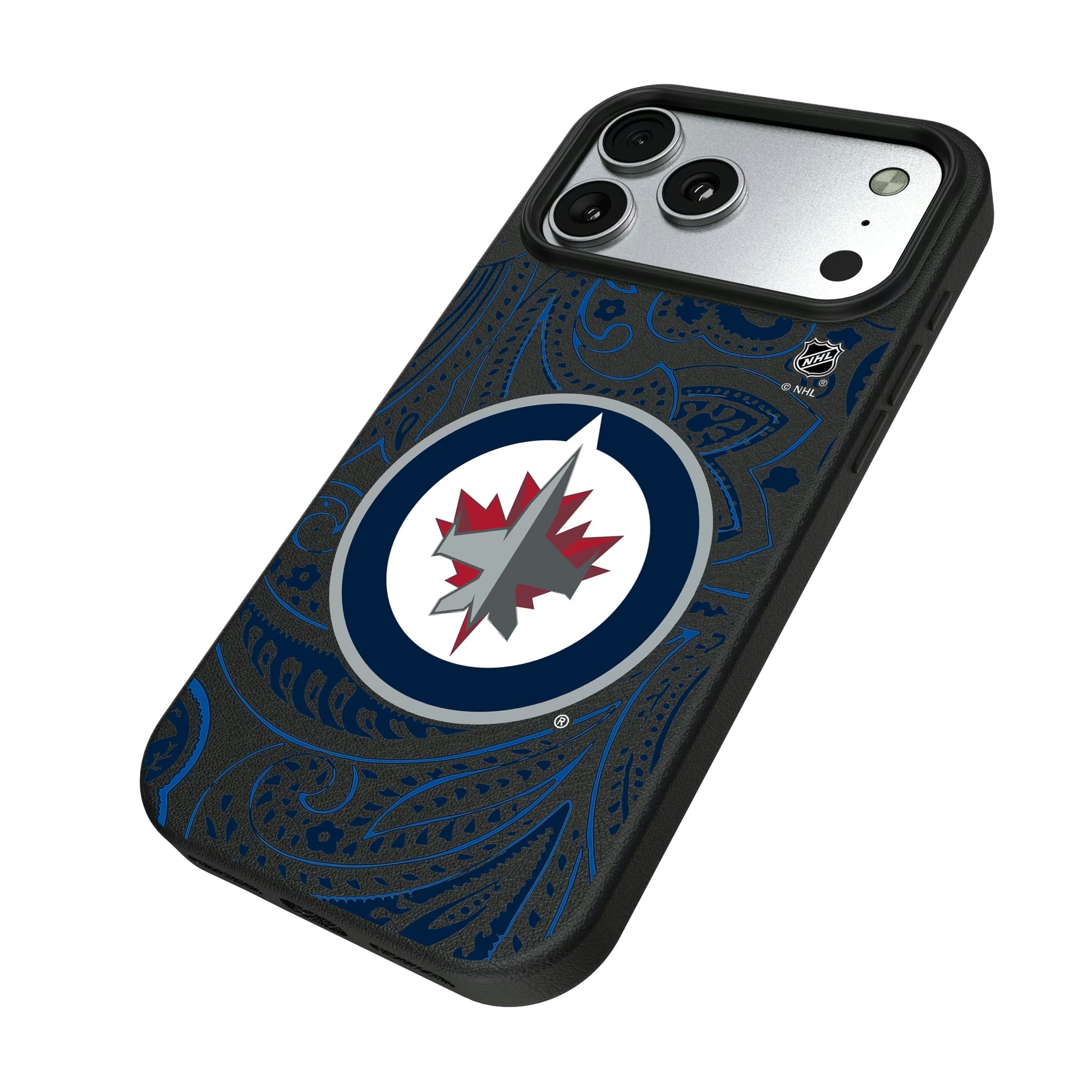 Winnipeg Jets Paisley iPhone MagSafe Compatible Phone Case for Apple iPhone - Isometric View#Device_iPhone 17 Pro Max