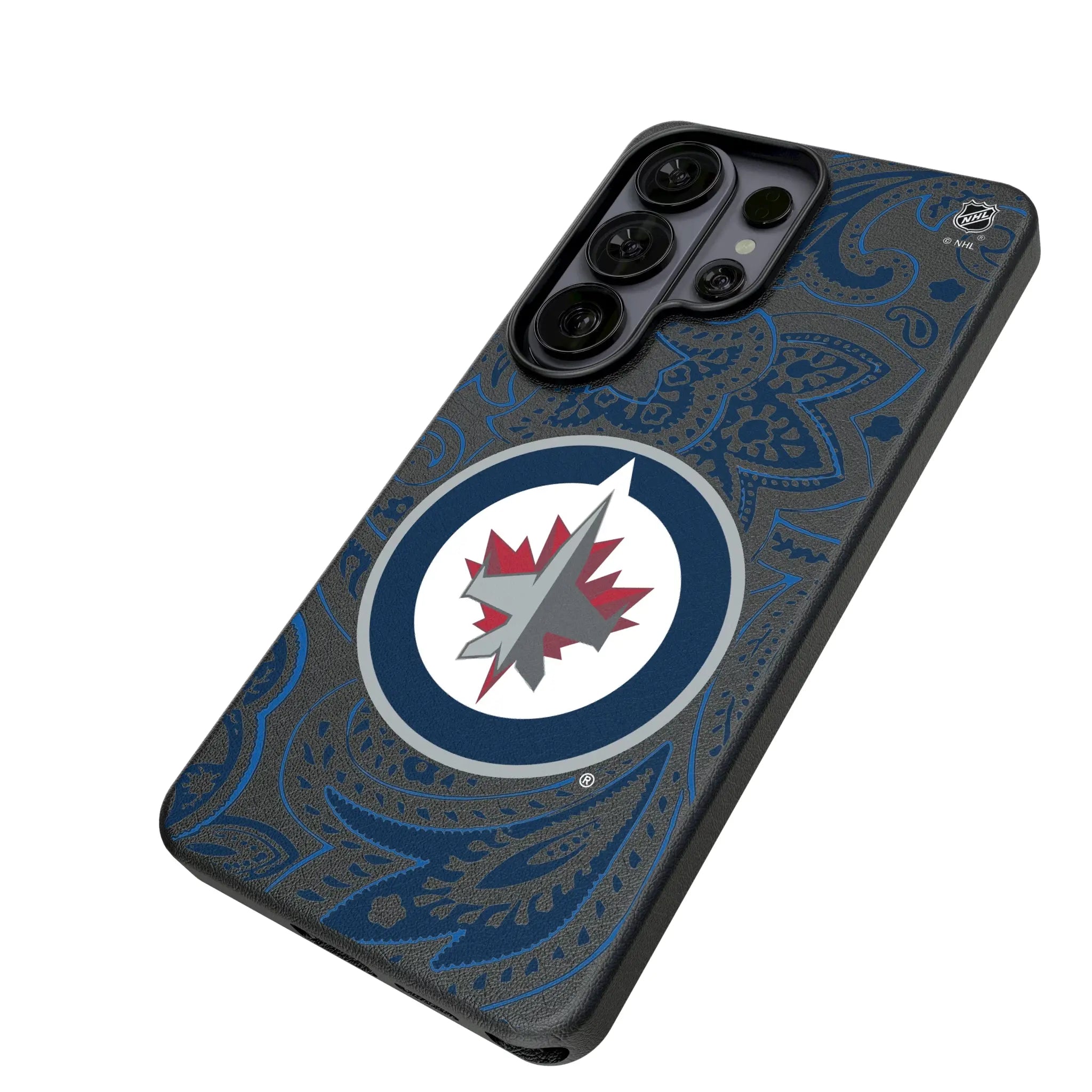 Winnipeg Jets Paisley Galaxy MagSafe Compatible Phone Case for Samsung Galaxy - Isometric View#Device_Galaxy S26 Ultra