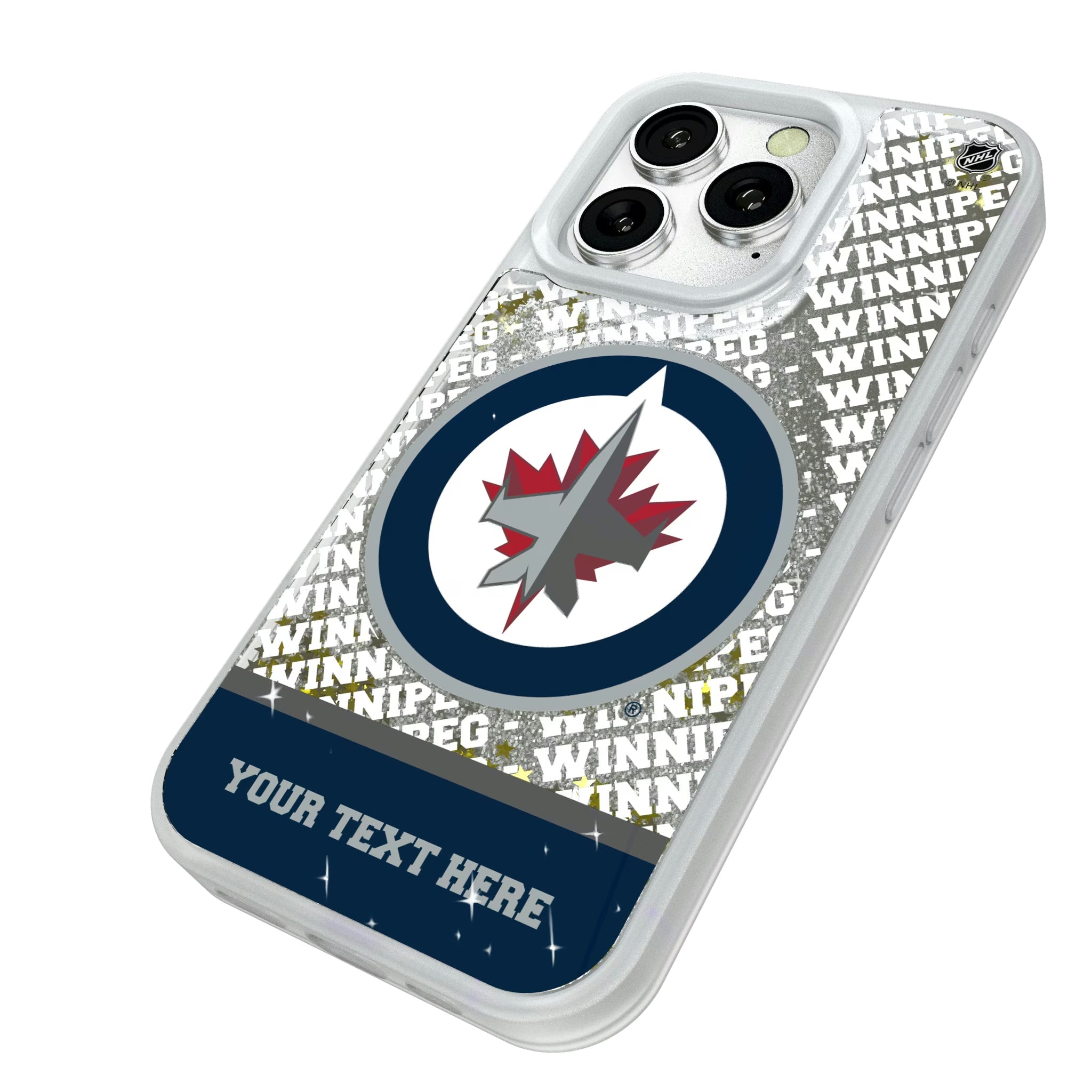 Winnipeg Jets Personalized EndZone Plus iPhone Glitter Phone Case for Apple iPhone - Isometric View#Device_iPhone 16 Pro
