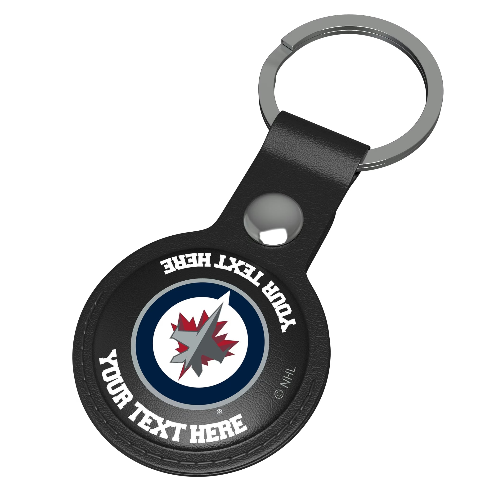 Winnipeg Jets Personalized Insignia AirTag Black Airtag Holder - Isometric View