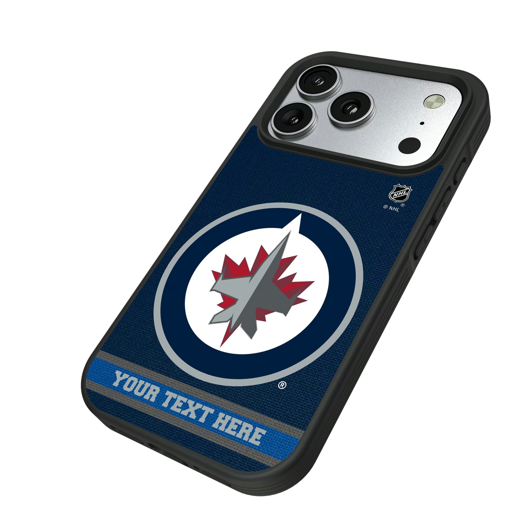 Winnipeg Jets Personalized Stripe iPhone Bump Phone Case for Apple iPhone - Isometric View#Device_iPhone 17 Pro
