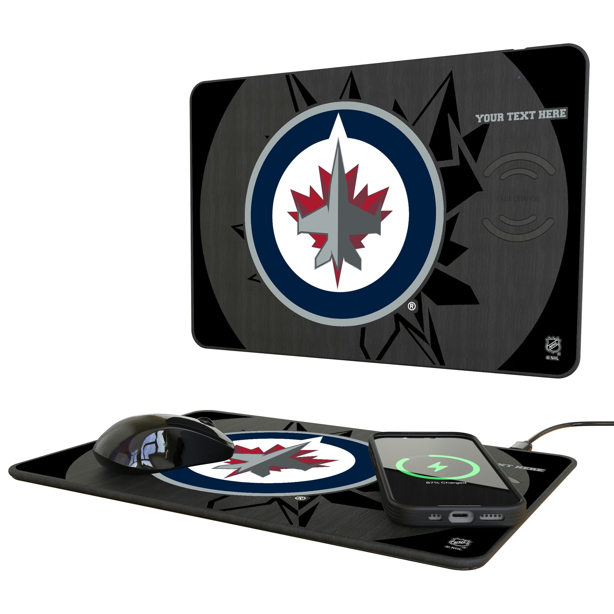 Winnipeg Jets Personalized Tilt 15-Watt Wireless Charger and Mouse Pad