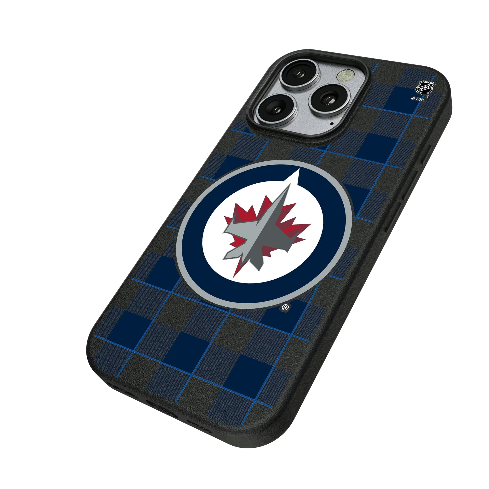 Winnipeg Jets Plaid iPhone MagSafe Compatible Phone Case for Apple iPhone - Isometric View