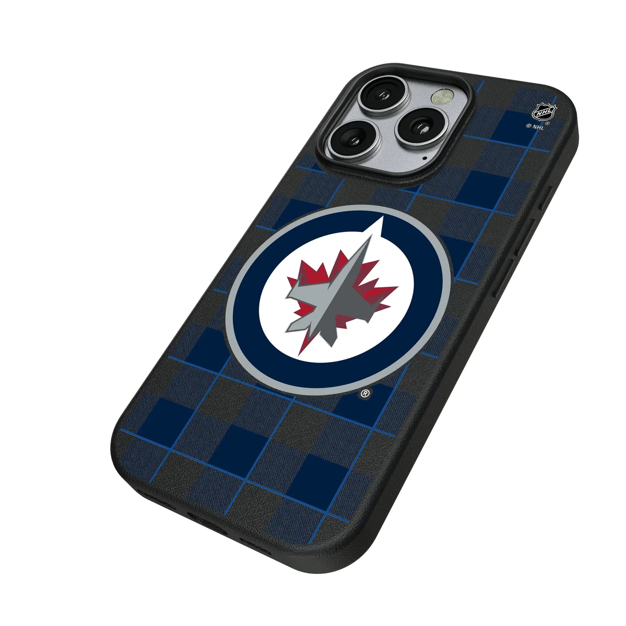 Winnipeg Jets Plaid iPhone MagSafe Compatible Phone Case for Apple iPhone - Isometric View