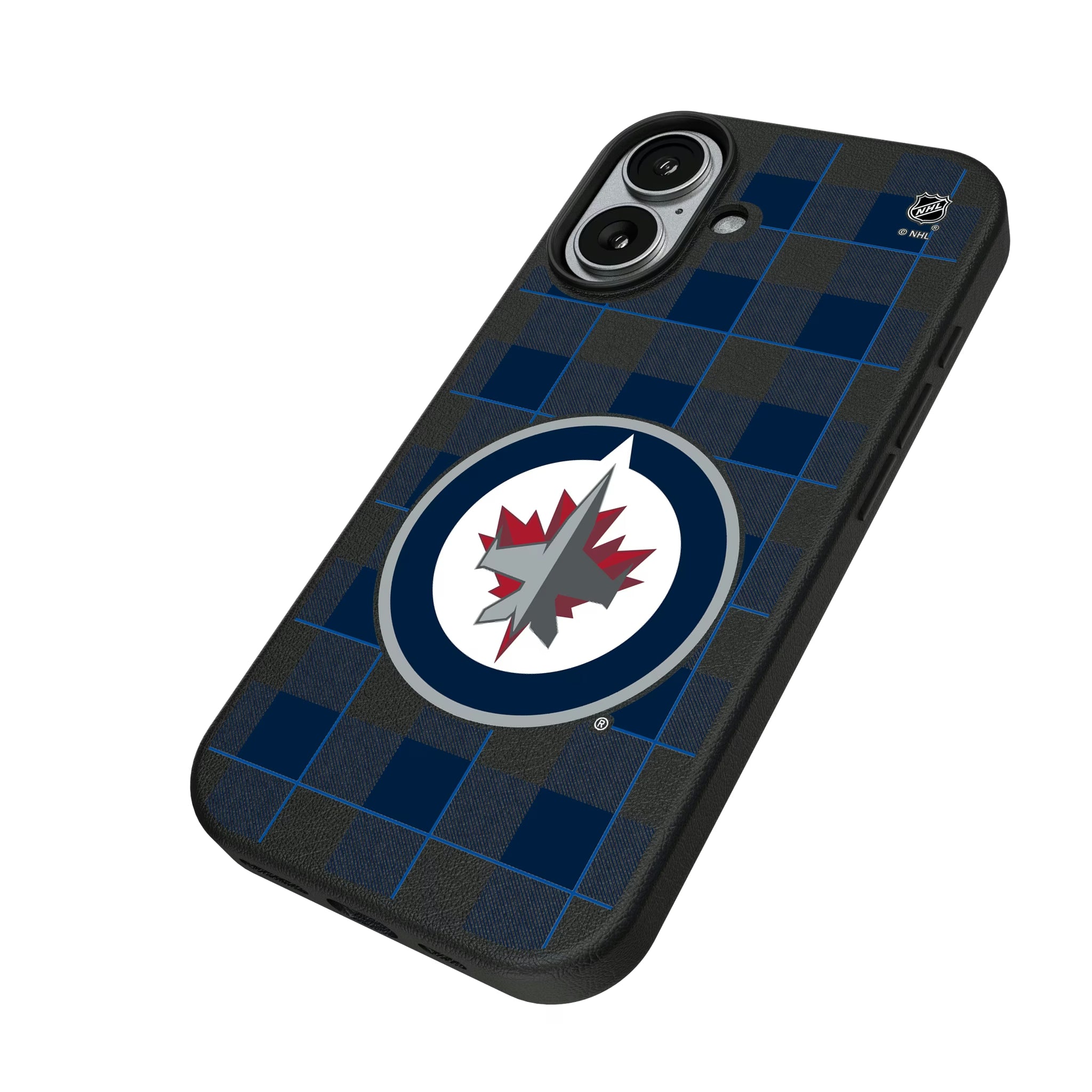 Winnipeg Jets Plaid iPhone MagSafe Compatible Phone Case for Apple iPhone - Isometric View#Device_iPhone 17