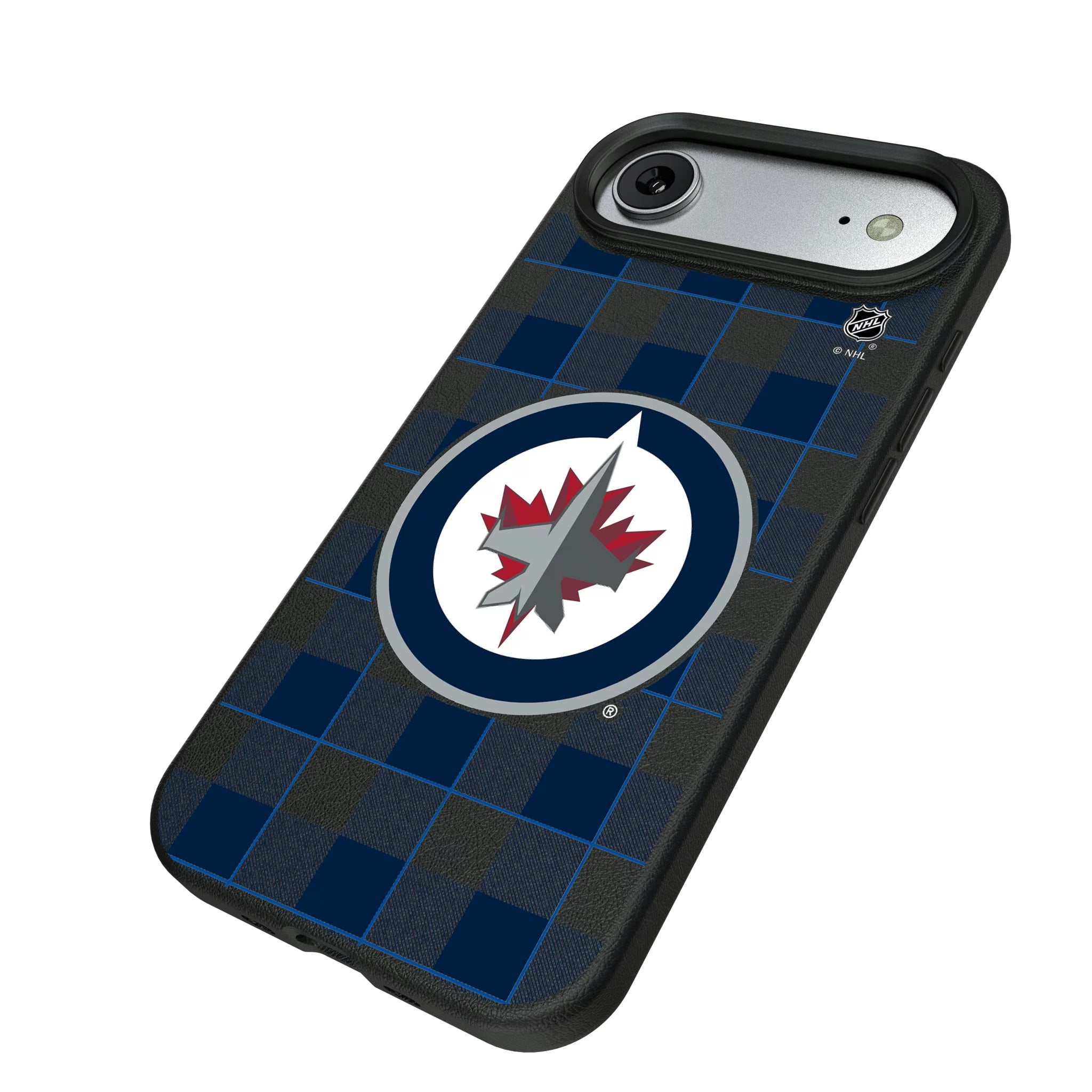 Winnipeg Jets Plaid iPhone MagSafe Compatible Phone Case for Apple iPhone - Isometric View#Device_iPhone Air