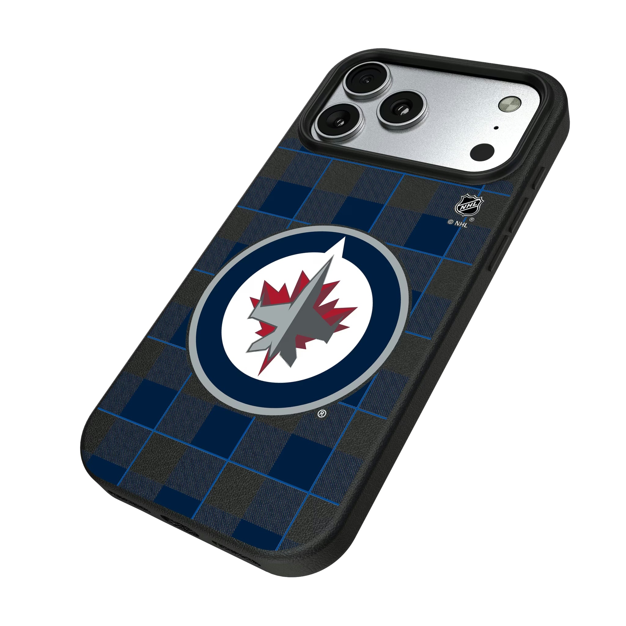 Winnipeg Jets Plaid iPhone MagSafe Compatible Phone Case for Apple iPhone - Isometric View#Device_iPhone 17 Pro Max