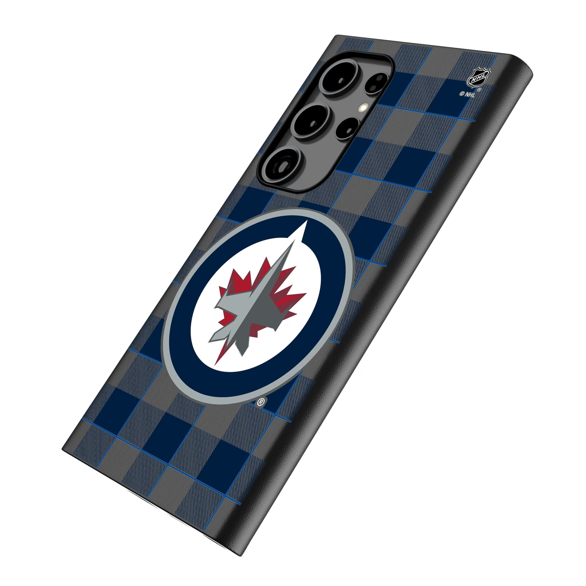 Winnipeg Jets Plaid Galaxy MagSafe Compatible Phone Case for Samsung Galaxy - Isometric View