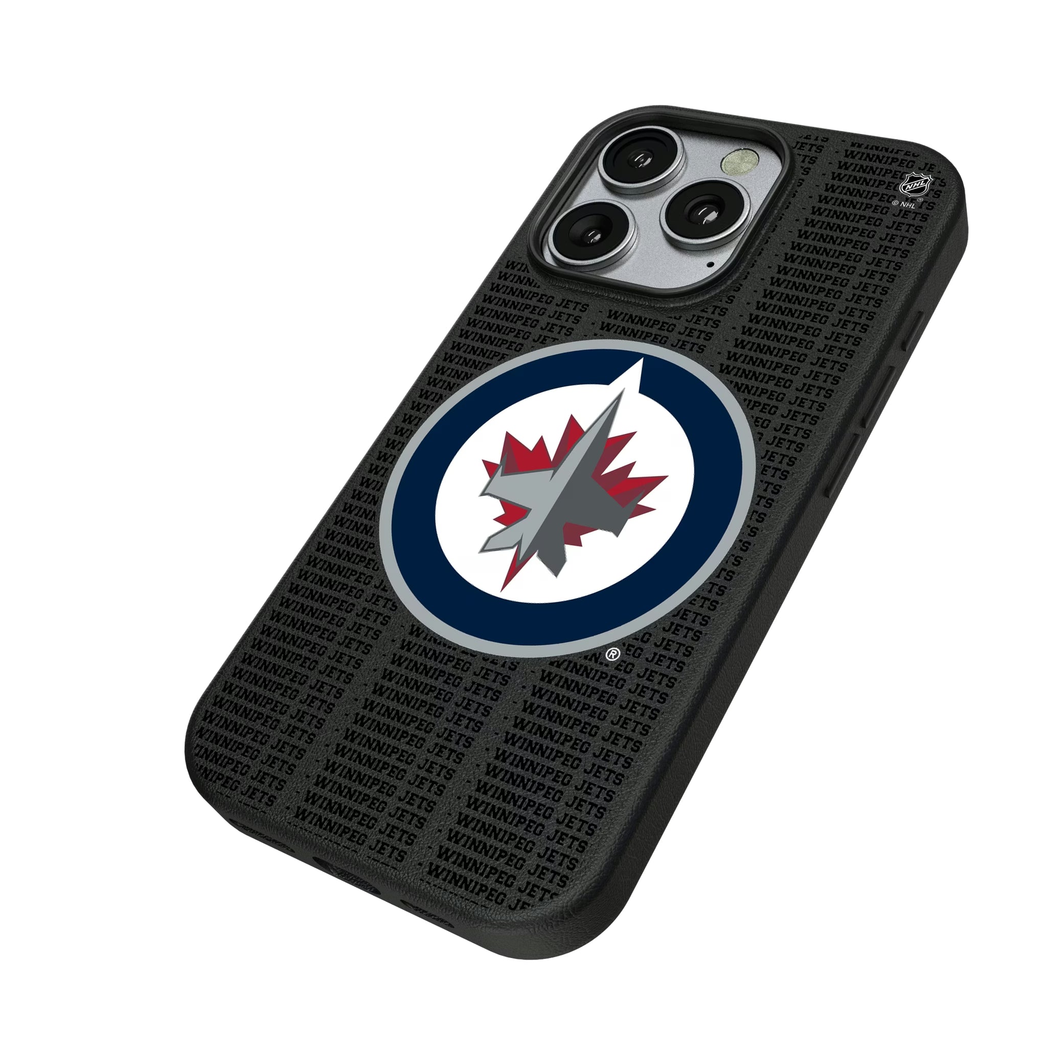 Winnipeg Jets Text Backdrop iPhone MagSafe Compatible Phone Case for Apple iPhone - Isometric View