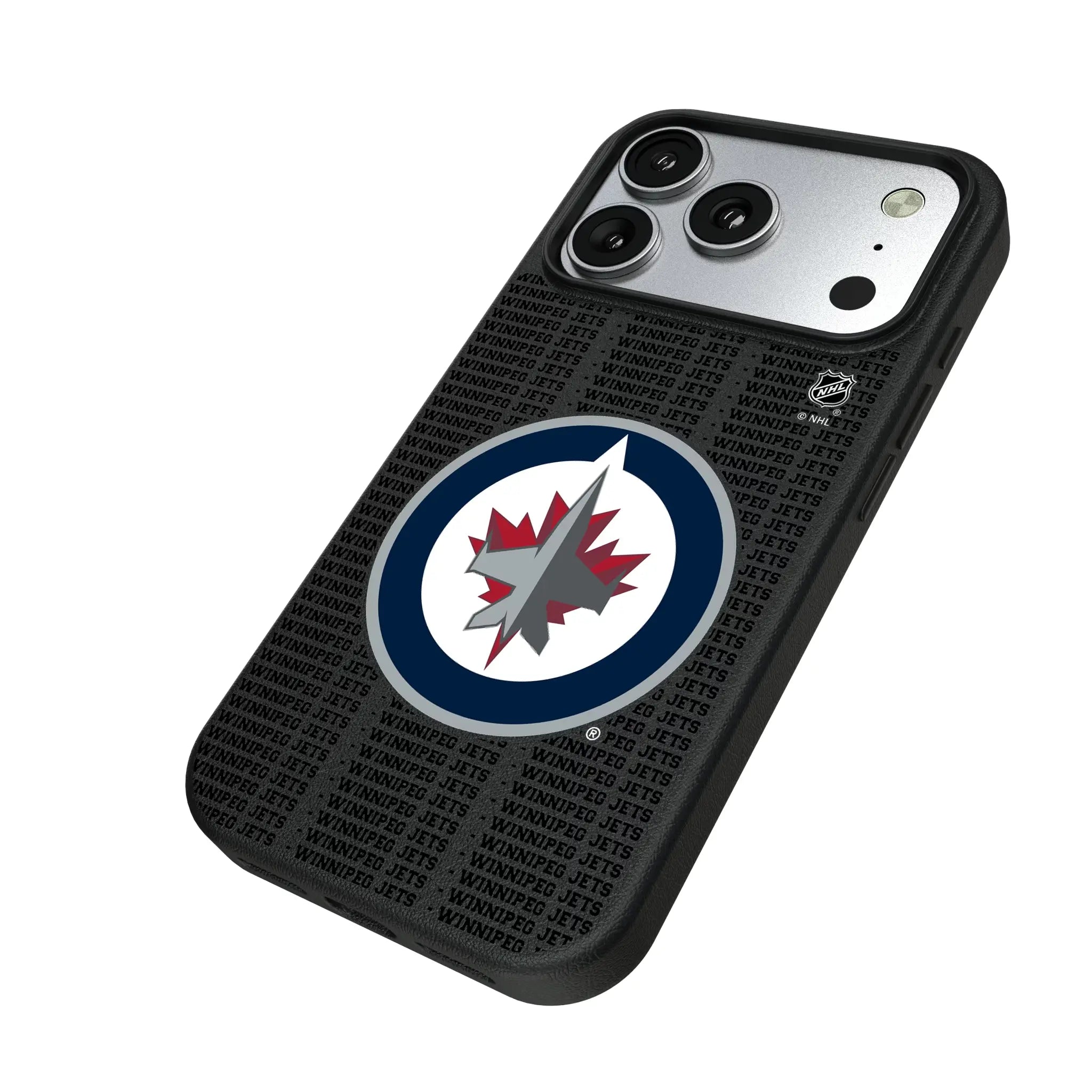 Winnipeg Jets Text Backdrop iPhone MagSafe Compatible Phone Case for Apple iPhone - Isometric View#Device_iPhone 17 Pro