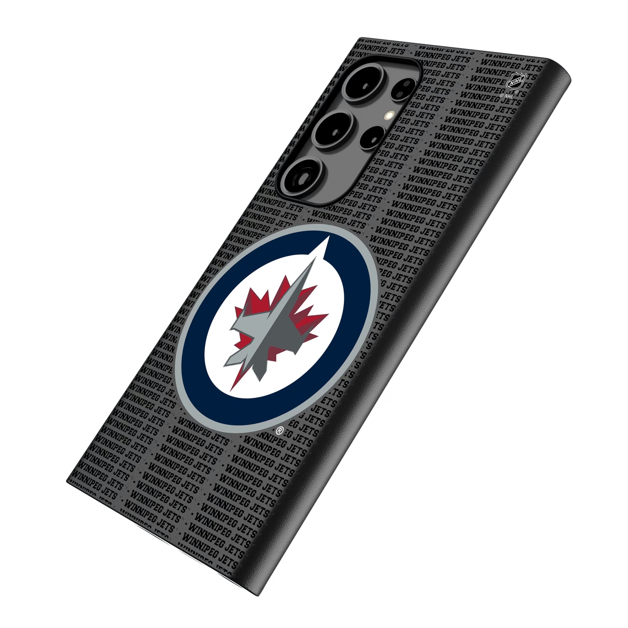 Winnipeg Jets Text Backdrop Galaxy MagSafe Compatible Phone Case for Samsung Galaxy - Isometric View