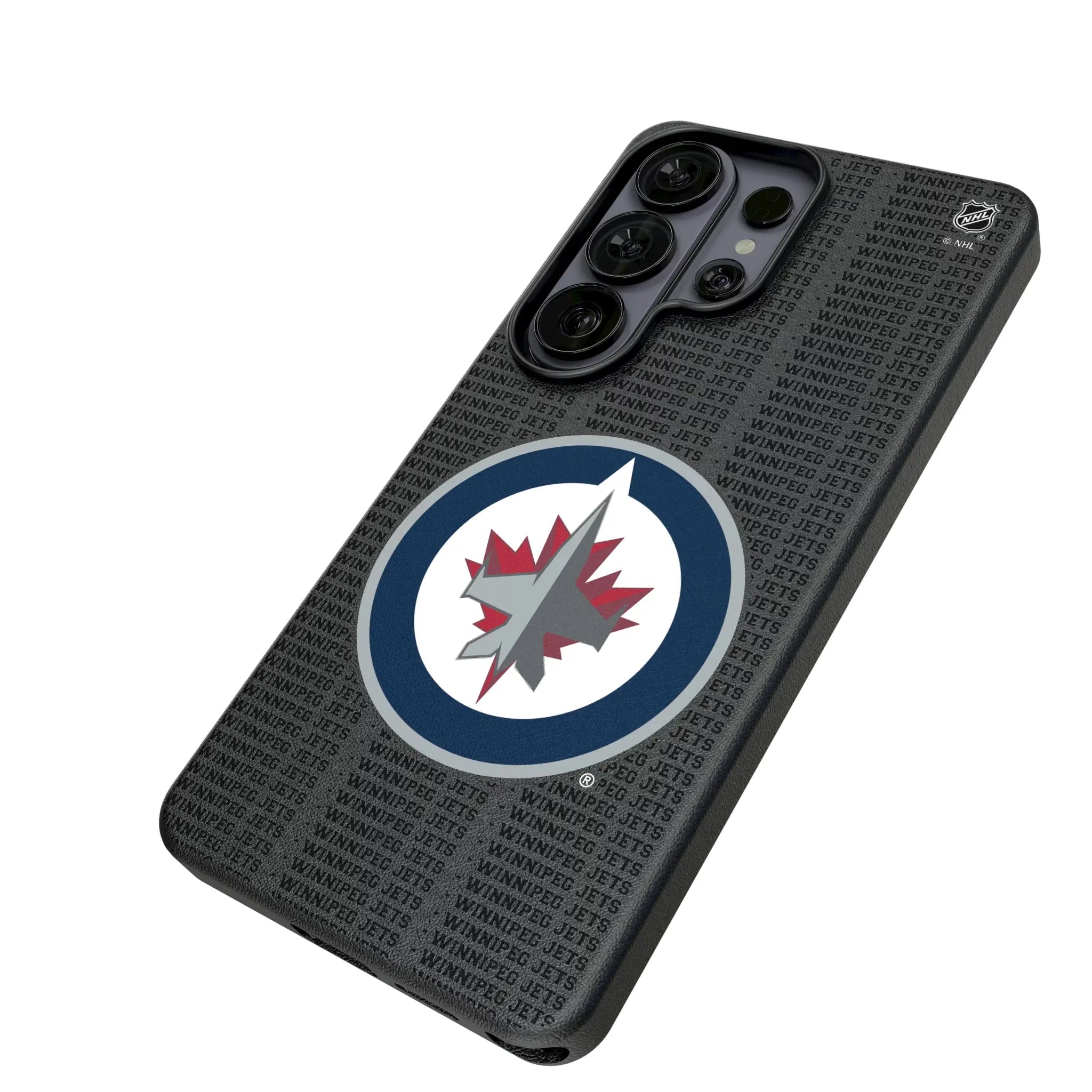 Winnipeg Jets Text Backdrop Galaxy MagSafe Compatible Phone Case for Samsung Galaxy - Isometric View#Device_Galaxy S26 Ultra