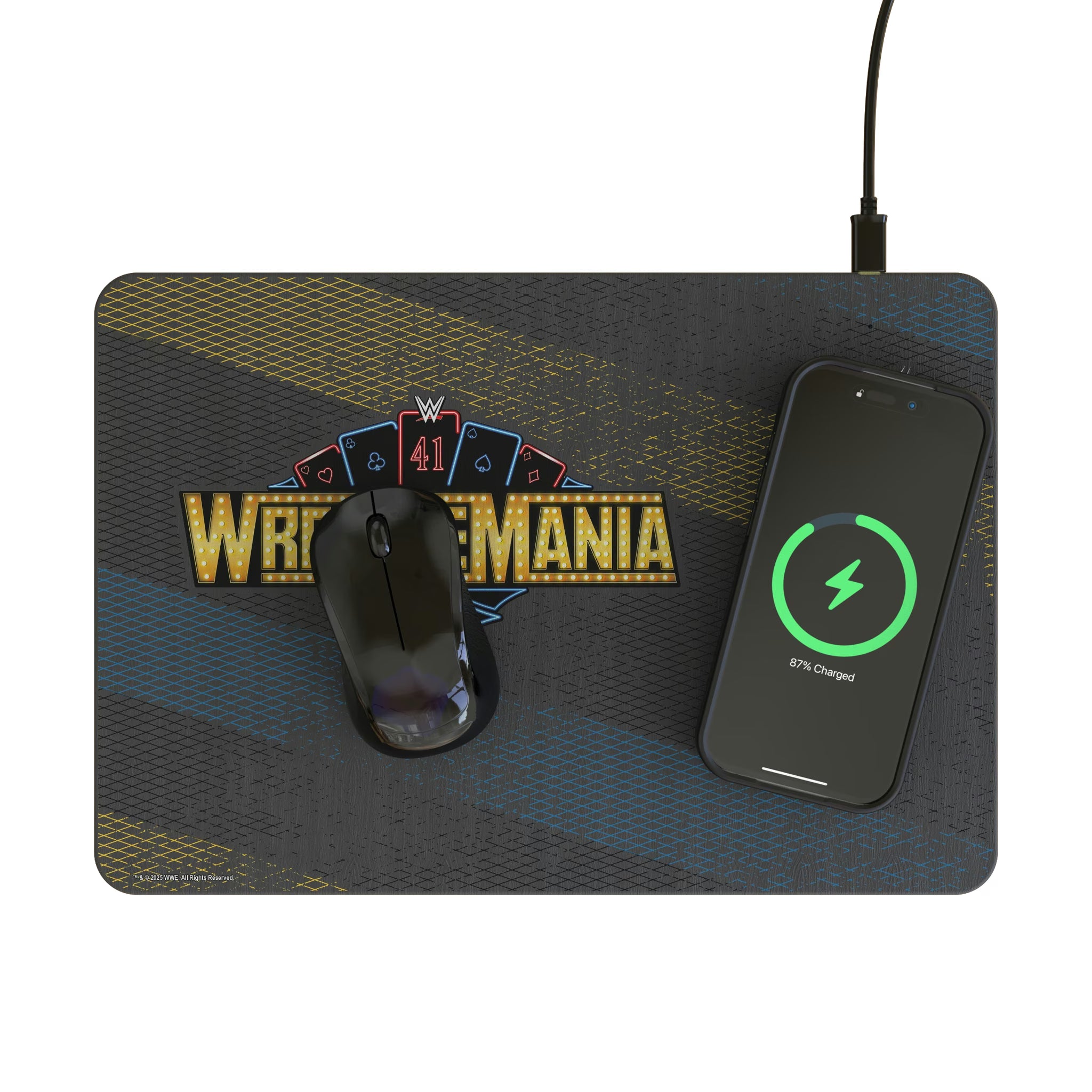 WrestleMania 41 Steel 15-Watt Wireless Charger and Mouse Pad - Lifestyle