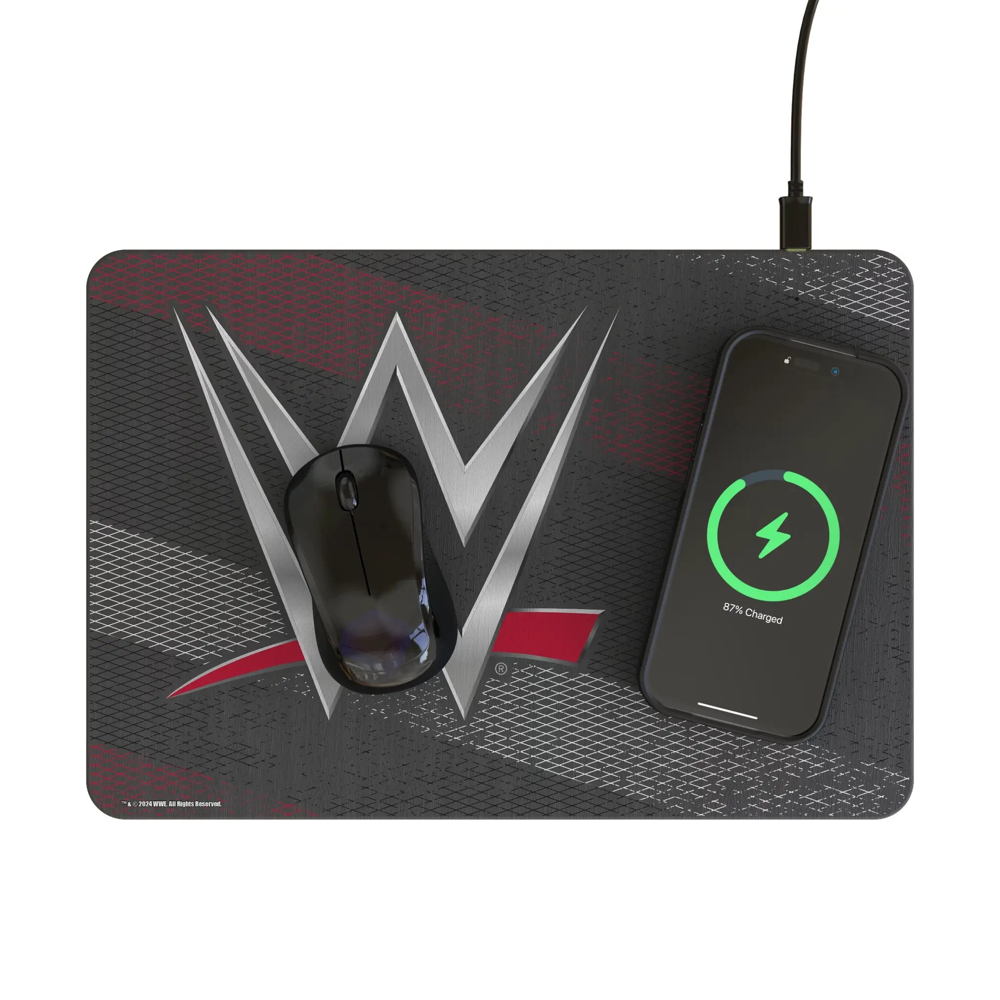WWE Steel 15-Watt Wireless Charger and Mouse Pad - Lifestyle