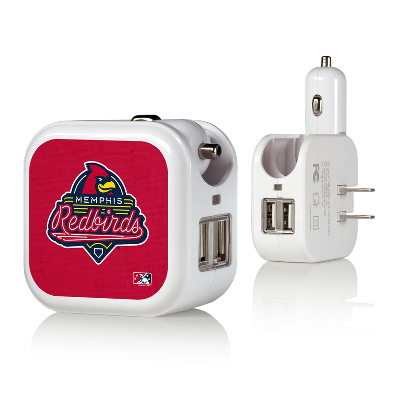 Memphis Redbirds Solid 2 in 1 USB Charger