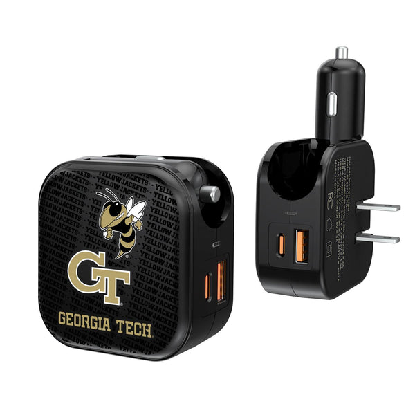 Georgia Tech Yellow Jackets Text Backdrop 2 in 1 USB A/C Charger
