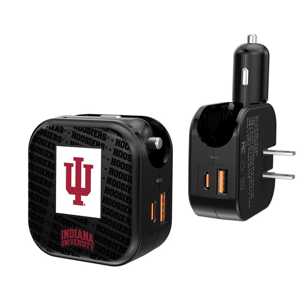 Indiana Hoosiers Text Backdrop 2 in 1 USB A/C Charger