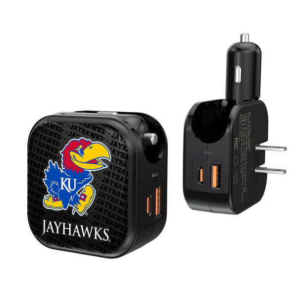 Kansas Jayhawks Text Backdrop 2 in 1 USB A/C Charger