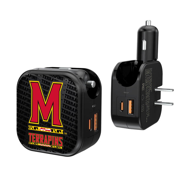 Maryland Terrapins Text Backdrop 2 in 1 USB A/C Charger