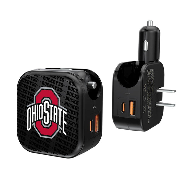 Ohio State Buckeyes Text Backdrop 2 in 1 USB A/C Charger