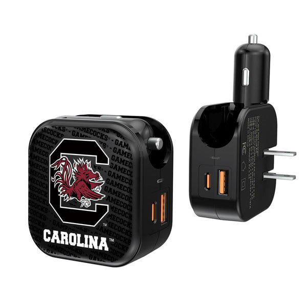South Carolina Fighting Gamecocks Text Backdrop 2 in 1 USB A/C Charger