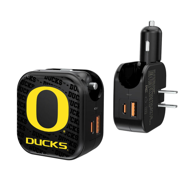 Oregon Ducks Text Backdrop 2 in 1 USB A/C Charger