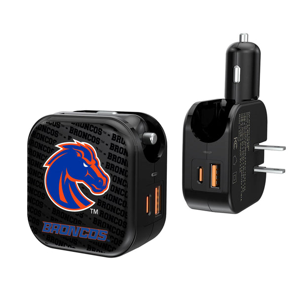Boise State Broncos Text Backdrop 2 in 1 USB A/C Charger
