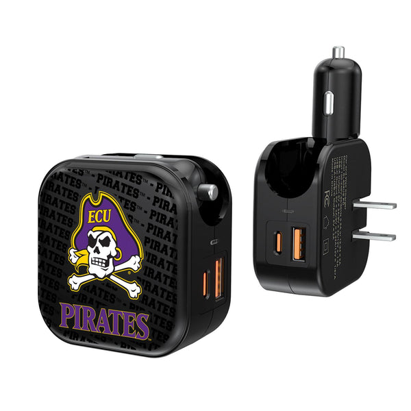 East Carolina Pirates Text Backdrop 2 in 1 USB A/C Charger