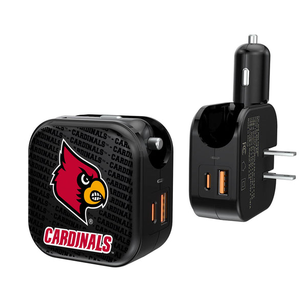 Louisville Cardinals Text Backdrop 2 in 1 USB A/C Charger