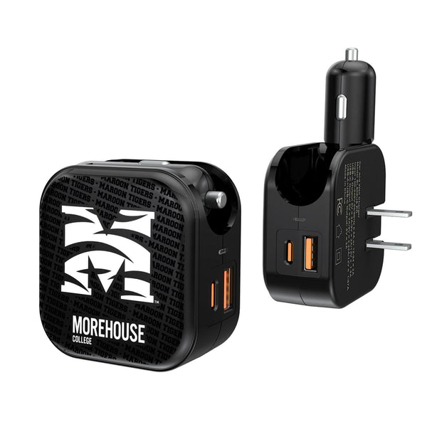Morehouse Maroon Tigers Text Backdrop 2 in 1 USB A/C Charger