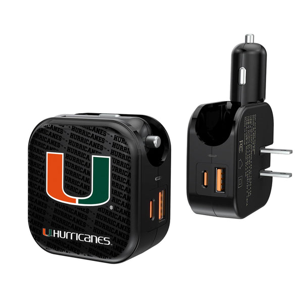 Miami Hurricanes Text Backdrop 2 in 1 USB A/C Charger